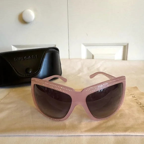 BVLGARI 851-B 791/11 Pink Swarovski Crystals Sunglasses EUC - Picture 2 of 8